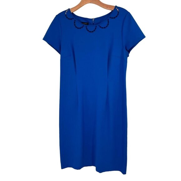 Talbots Womens Blue Sheath Dress With Beaded Neckline Size 8 - Picture 2 of 11